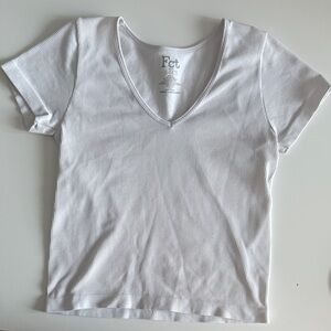 White Ribbed V-Neck T-Shirt